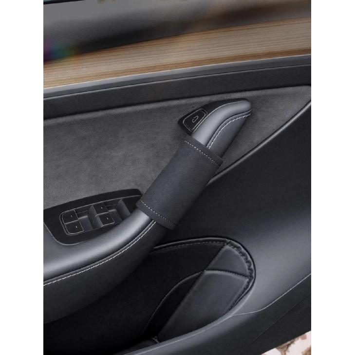 For Tesla Model Y Juniper 4PCS Car Door Inner Handle Protector Cover Suede Leather for Model 3/Y Door Handle Gloves Accessories