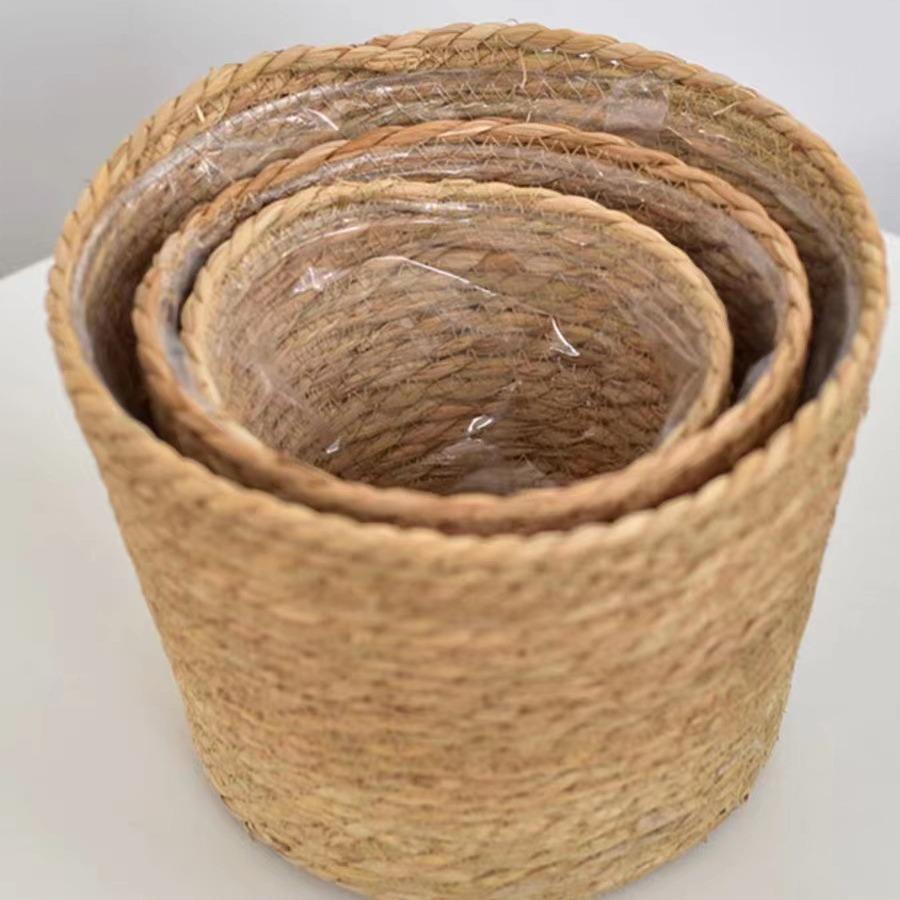 Nordic Rattan Jute Flower Basket - Indoor Tabletop Handmade Decorative Pot