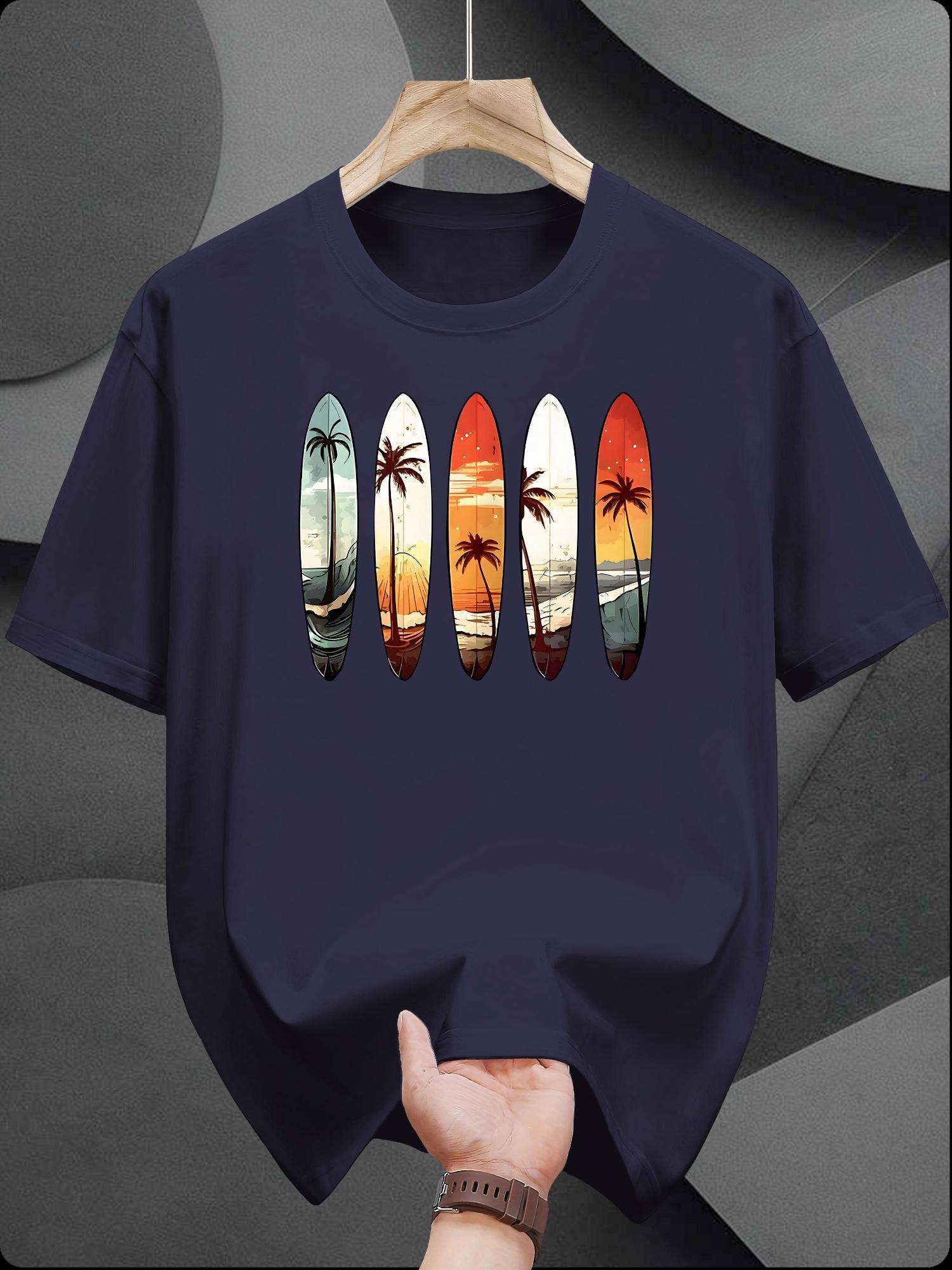 Casual Cotton T-shirt with Vibrant Palm Tree Print - Short Sleeve XXL