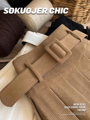 Damen High-Waist Cord-Faltenrock - Herbst/Winter Koreanischer Stil, Große Größen, Midi-Länge für einen großen und schlanken Look