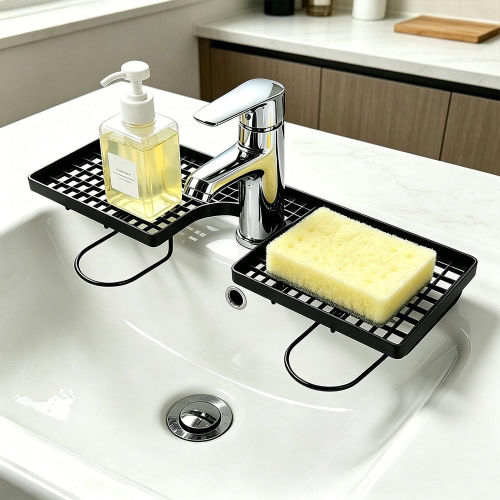 Universelles Badezimmer-Aufbewahrungsregal Netz-Wasserablauf Wasserhahn-Aufbewahrungsregal Bohrlos Einfacher Arbeitsplatten-Organizer Waschbecken