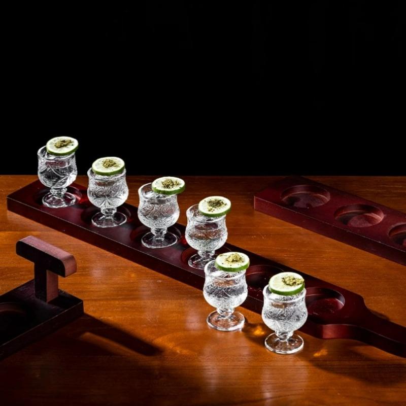 Simple Mini Shot Glasses Cups,Creative Cocktail Glass Cup Set With Wooden Tray,Shot Glass Cup,Liquor Sake Glasses Cup,Bar Tool