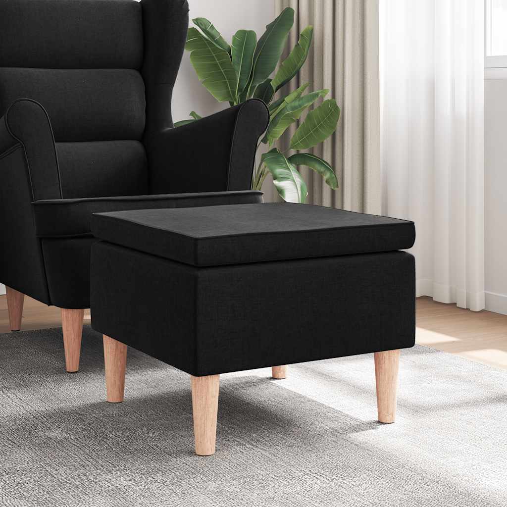 Footstool with Wooden Legs Black Fabric