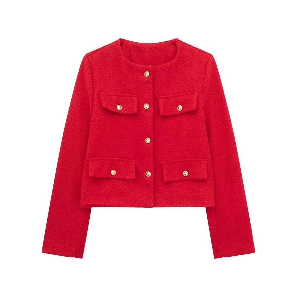 Moda Donna Bomber Corto Giacche Donna Bottone Dorato Blazer Primavera Donna Chic Streetwear Outwear Top