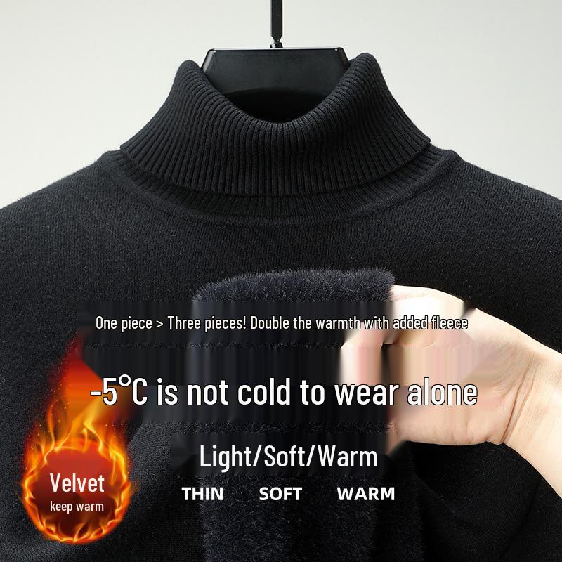 Autumn/Winter 2025 Men's High-Neck Wool Blend Plush-Lined Sweater