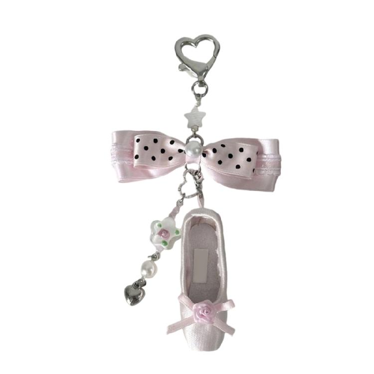 Unique Ballet Slipper Keychain With Crystal Embellished Roses Dot Bowknot Design Fashionable Bag Charm Accessory 1