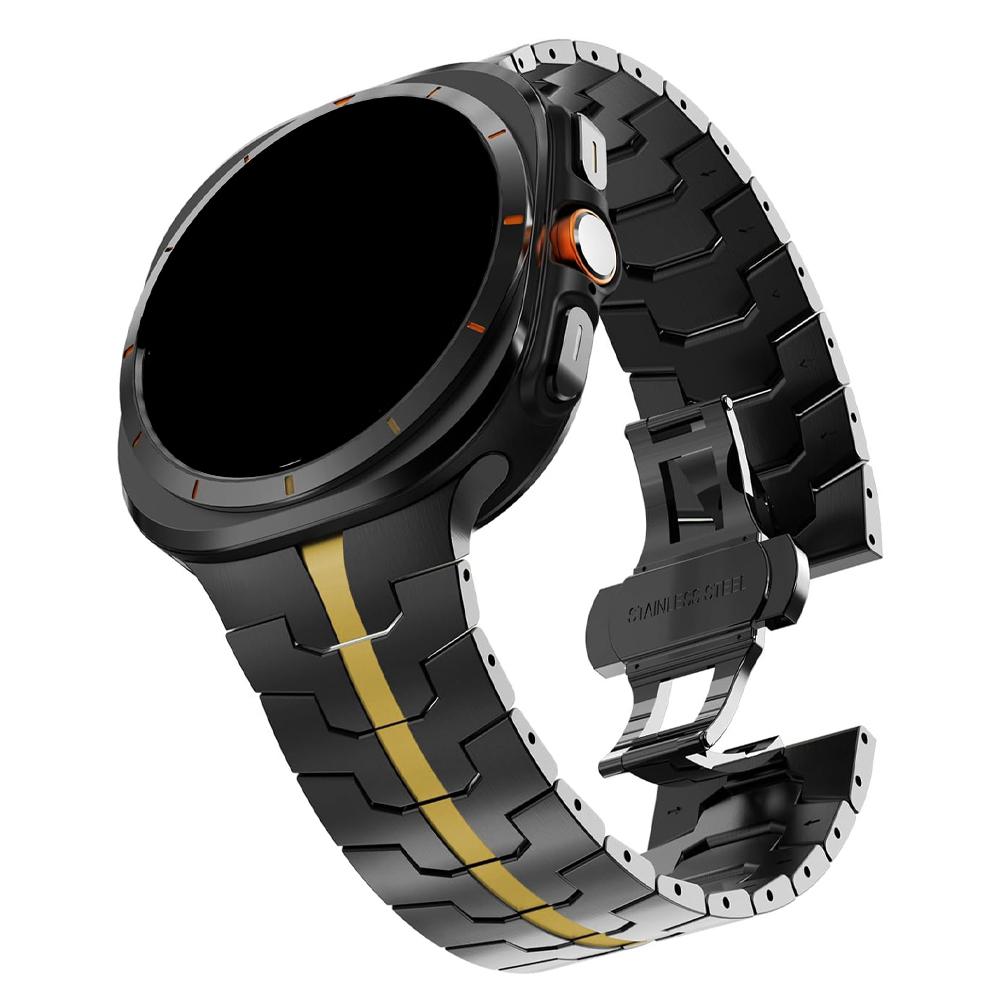 Schwarz Orange Edelstahlarmband für Samsung Galaxy 8 Classic 46mm Ultra 2025 Metallarmband für Galaxy 8 44mm 40mm Ultra 47mm