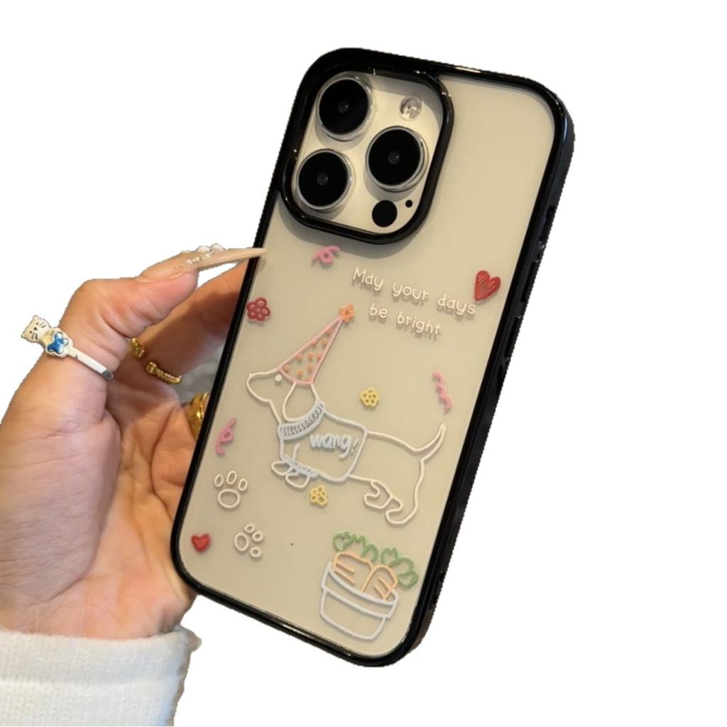Line Dog Is Suitable for Apple 16promax All-inclusive Anti-drop Mobile Phone Case 16 Simple iPhone15 Protection 14