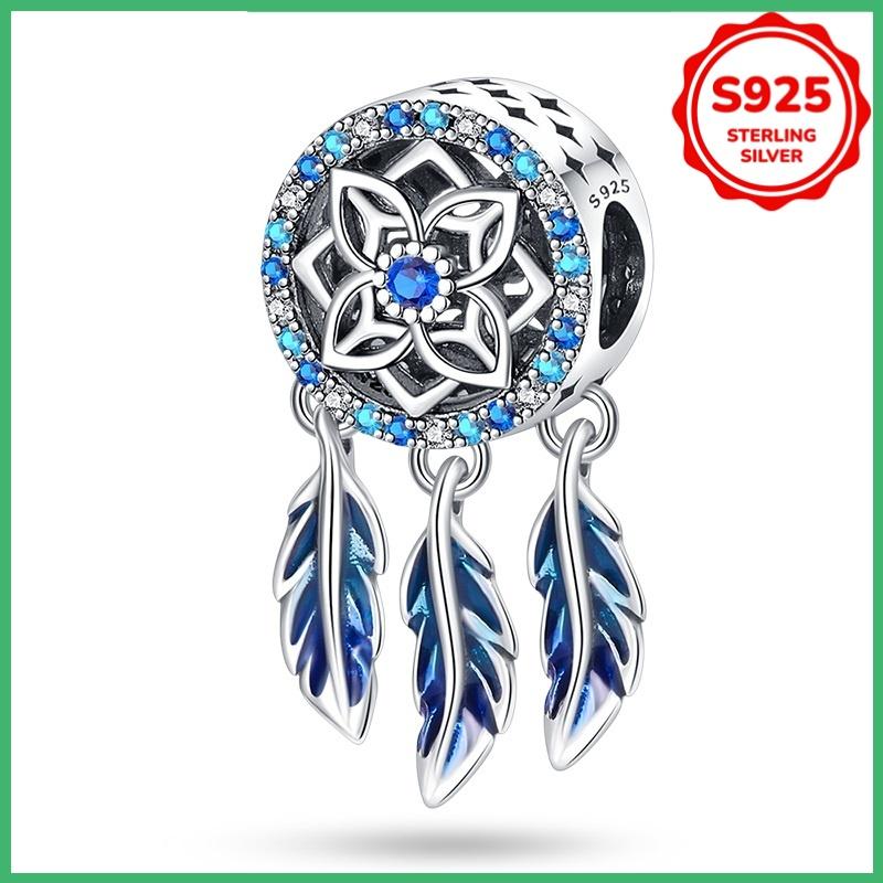 

925 Sterling Silver Lotus Dream Catcher Bead Charm DIY Bracelet Necklace Birthday Jewelry Gift