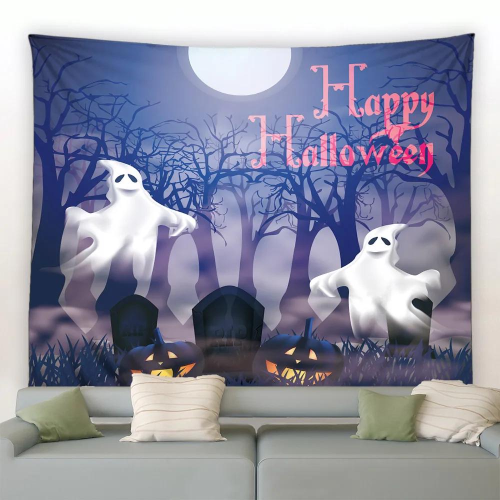 Happy Halloween Tapestry Horror Spooky Castle Pumpkin Wall Hanging Dorm Room Wall Decor Backdrop Fabric Halloween Wall Blanket