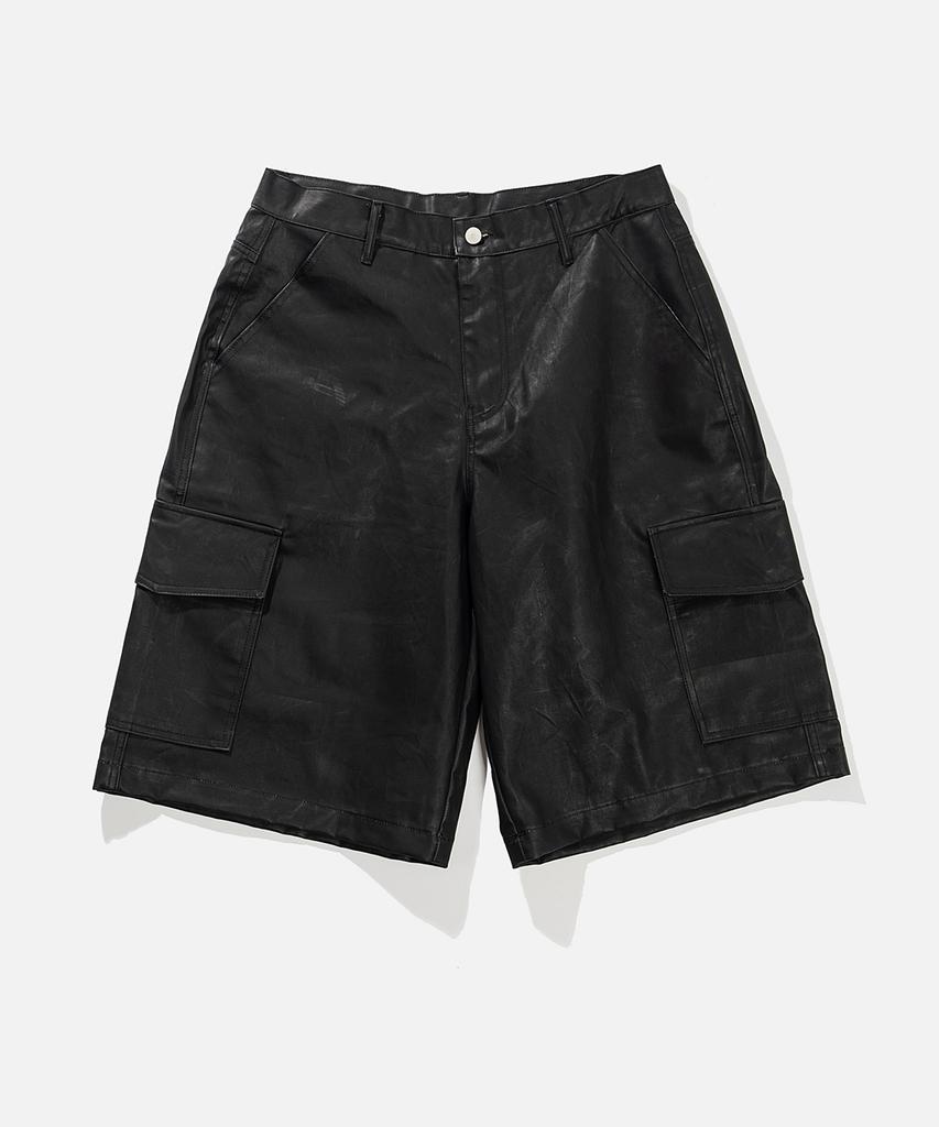 VASTIC Wide Cargo Coated Half Pants_Black