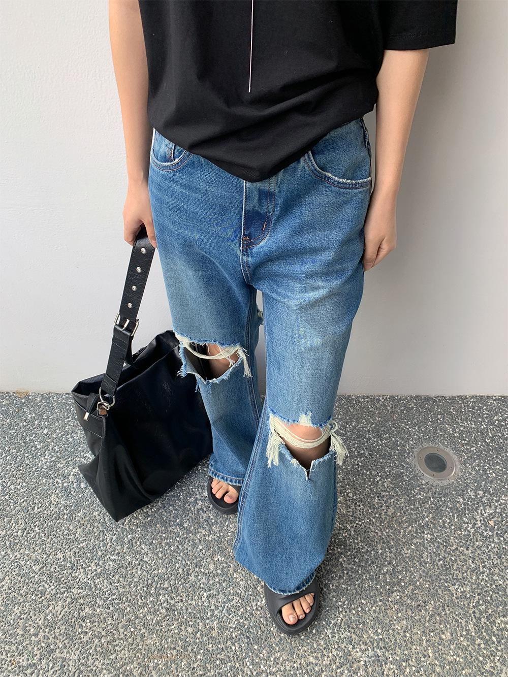

3L Women s Spring Ripped Micro Flare Jeans - Versatile Street Style Casual Pants (xf1152) L (up to 120 jin) синий