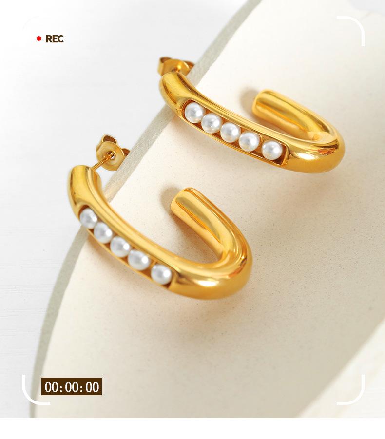 Elegant French U-Shaped Pearl Earrings: Non-Fading 18K Gold Titanium Steel Women's Jewelry