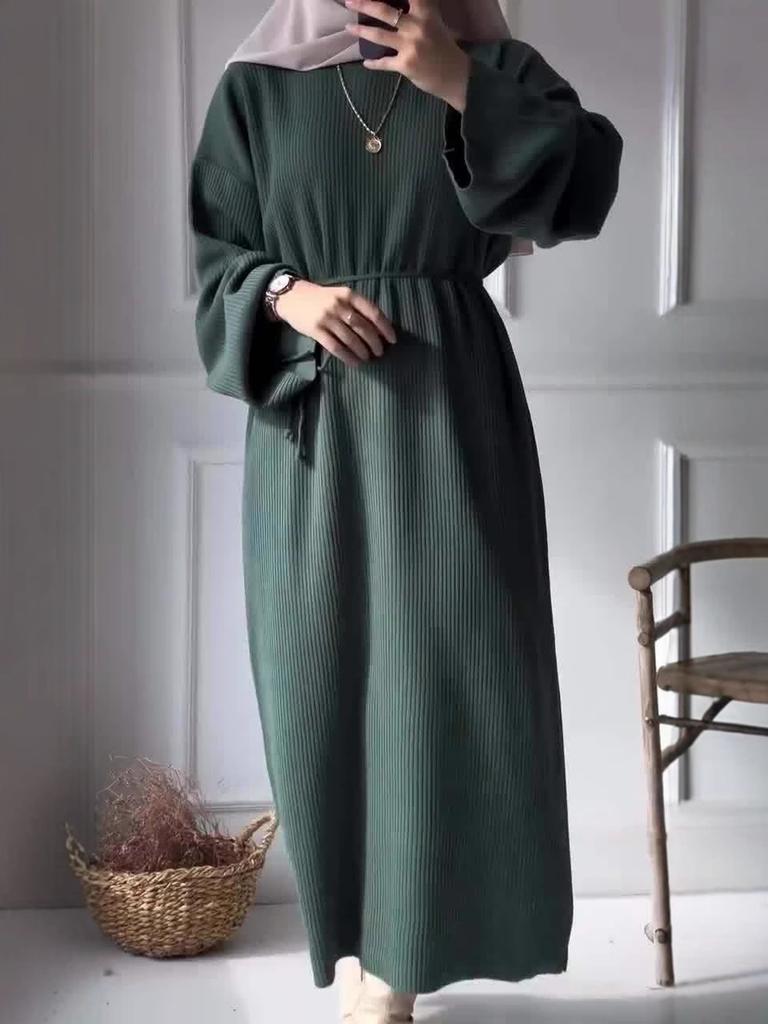 Women's Fashion Casual Elegant Knit Crewneck Bubble Sleeve One-Piece Dress