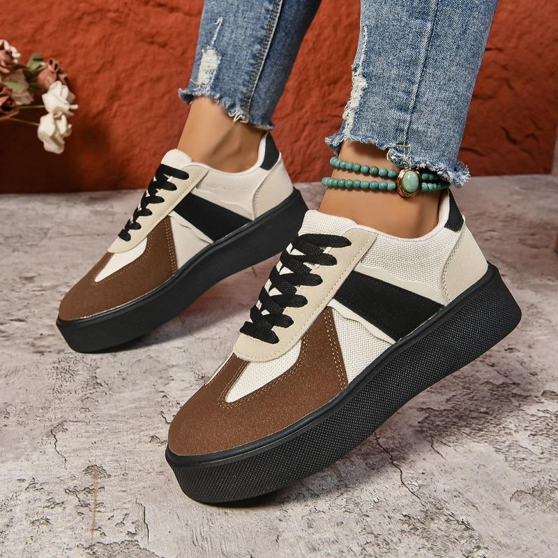 thick-soled women's autumn new retro flat baseplate shoes color matching versatile sports and leisure shoes tide