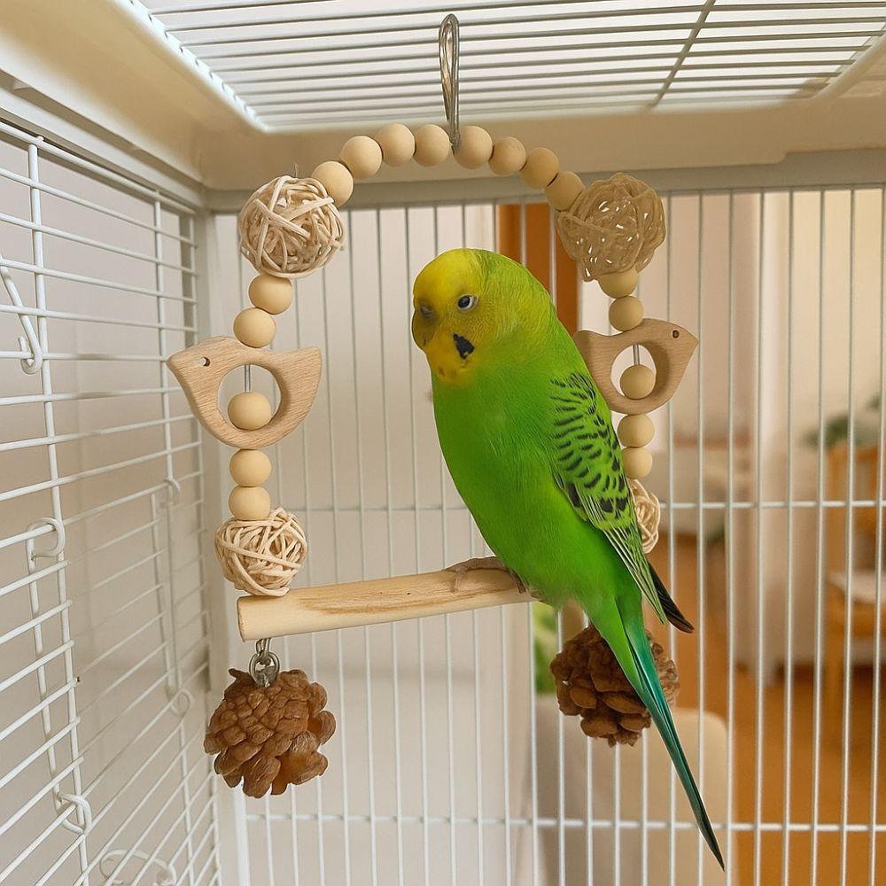 Wooden Parrot Climbing Ladder Hang Bird Foraging Swing Parrot Chewing Toy Interactive