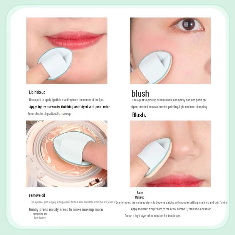 Dreieckspuderquaste: Nicht saugfähig, Doppelte Verwendung für Nass/Trocken. Spitze zum Setzen, Fingerkissen, Perfekt für Concealer & flüssige Foundation.