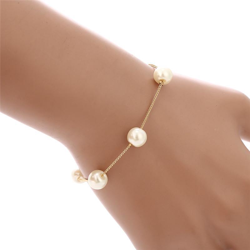 Bridal Wedding Jewelry Set Women Simulated Pearl Tassel Earrings +Necklace+Bracelet Party Beads  Accessories Gift