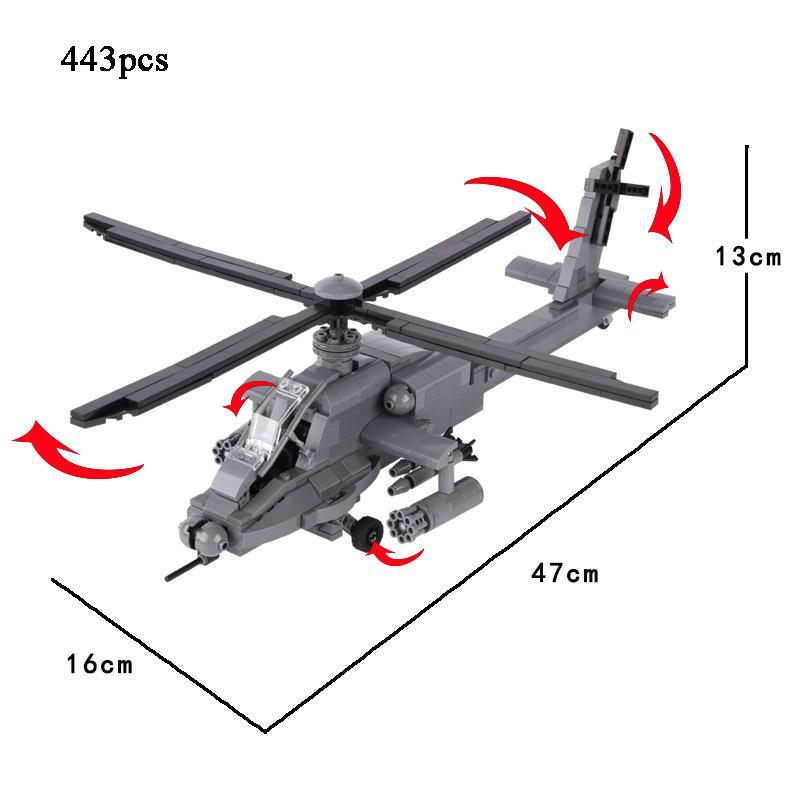 

MOC AH-64 Aircraft Model Building Blocks Military Series US Apache Aircraft Collection Ornament Kids DIY Toy Boy Gift