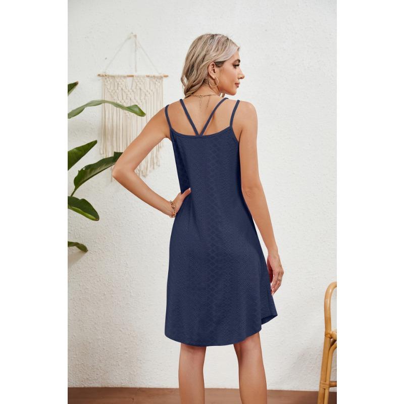 YYFS Dammode Sommar Vår Enfärgad Tryck Ärmlös U-Hals Lös Midjelinje Vardagsklänningar