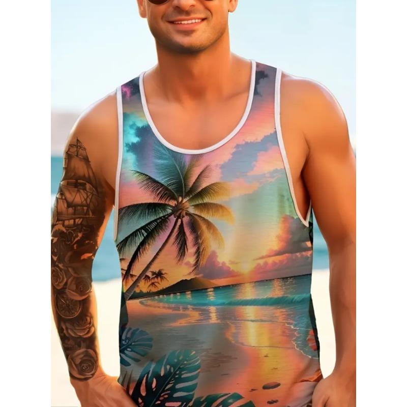 Retro Striped Graphic Tank Tops For Men Fashion Casual Summer Sleeveless 3D Printed Vest Loose Crew Neck Quick Dry Sports Tees