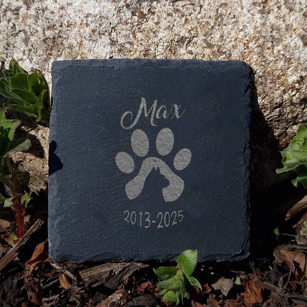 Personalisierte Gedenk-Schieferplatte für Haustiere, für Innen- und Außennutzung, Geschenk zum Verlust eines Haustiers, Hunde-Pfotenabdruck-Gedenkstein, Hundegrabstein