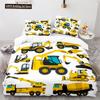 Digger Duvet Cover Set Cartoon Heavy Machinery Truck Crane Mixer Excavator Tractor Pattern For Kid Teen Polyester Bedding Set