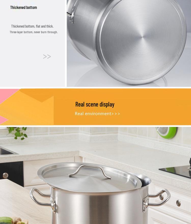 Premium Thickened Stainless Steel Stockpot with Compound Bottom, Sandblasted Finish for Commercial Use