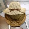 Handmade crochet straw hat women's foldable versatile bow travel vacation visor beach big eaves hat summer