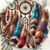 Distressed Aluminum Round Sign Bohemian Beadwork Embroidery Wall Decor