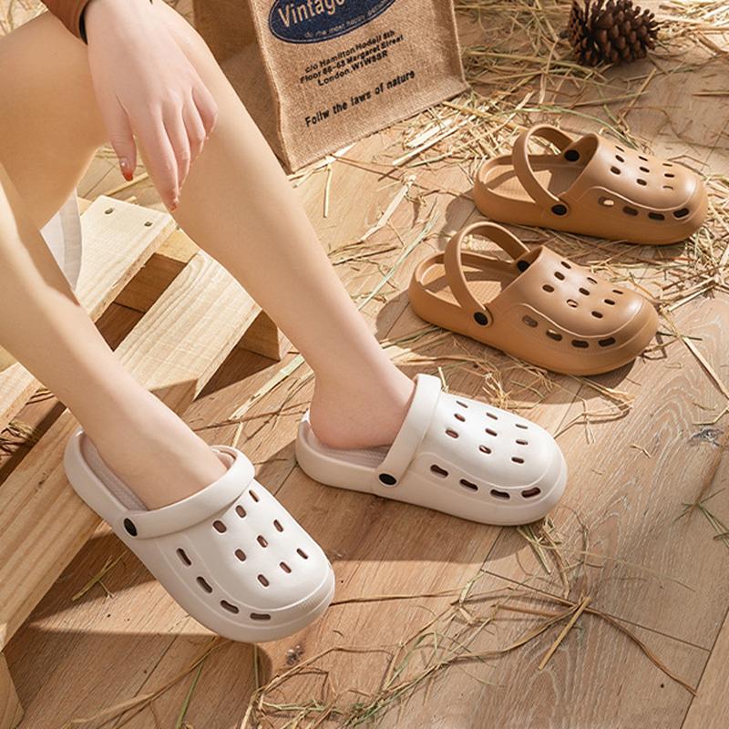 Adults Casual Solid EVA Sandals Summer Air Hole Deodorant Outdoor Shoes Big Platform Soled Beach For Women Men Couple Lovers