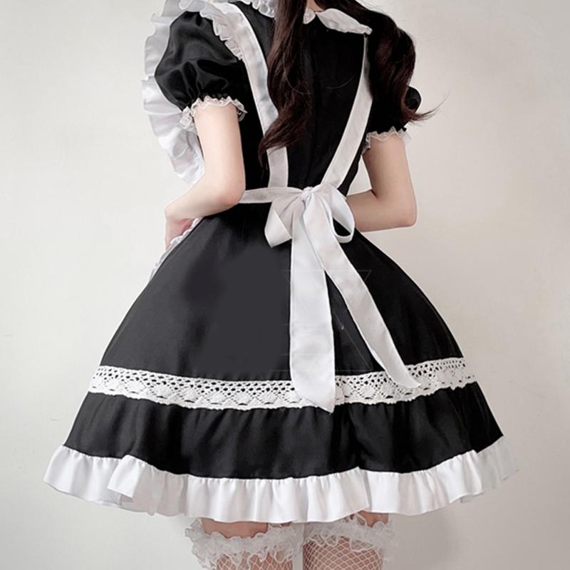 Sweet Maid Outfit Women Anime Maid Costume Fancy Dress Cosplays Costume Maid Dress with Sock Headwear Apron Bustel