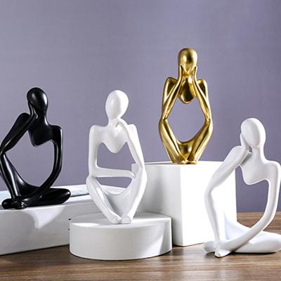 3 pezzi di figurina di pensatore astratto mini pensatore seduto statua in resina scultura soggiorno casa ufficio libreria decorazione da tavolo ornamento