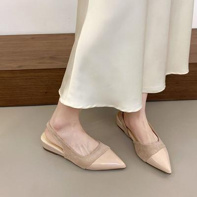 2025 Frühling neue Aprikose vielseitige spitze Einzel-Schuhe trendige Frühling und Sommer französische Tasche Kopf Sandalen Damen hintere Luft Temperament Spleißen