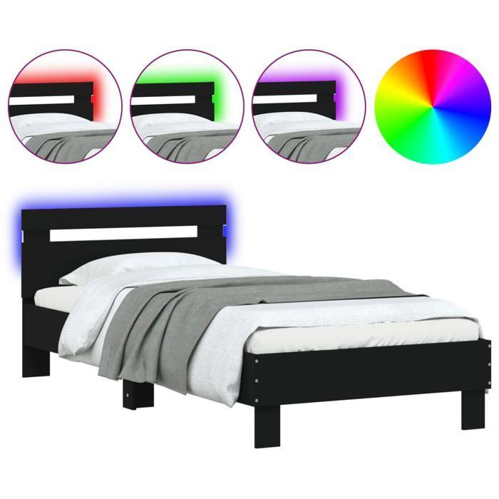VidaXL Bed Frames with Headboard and LED Lights, Single Bed with Slat Base, Adult Bed, Bedroom Furniture, 838716