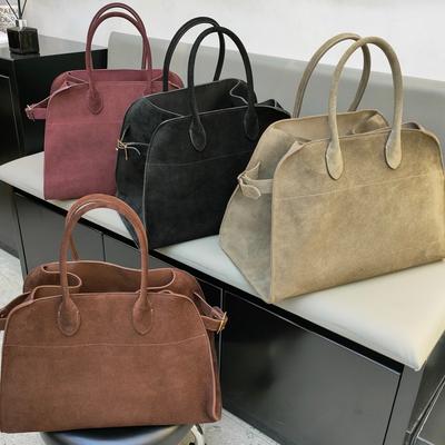 Bolsa de mão de couro genuíno Maillard de alta qualidade, camurça Row Tote para mulheres, versátil e de grande capacidade, de couro de vaca, para deslocamento diário, transversal