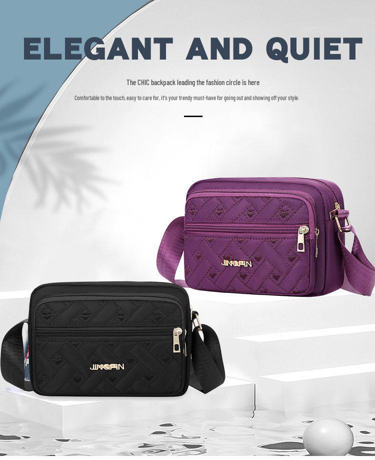 Women's Daily Casual Nylon Cross-Body Shoulder Bag with Multi-Layer Zipper