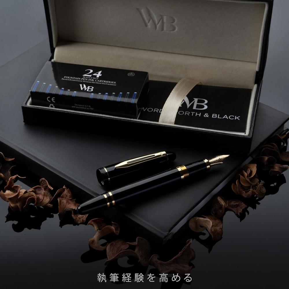 Wordsworth   Black Majesty Premium Metal FouNtaiN PeN   Black Gold With Medium N