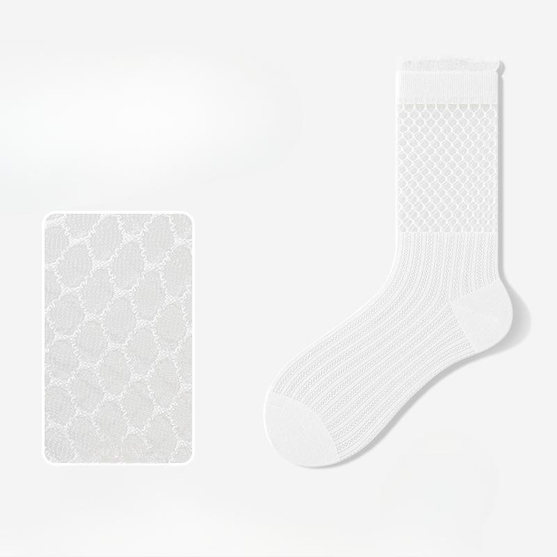 Women's Summer Thin Lace Hollow Mesh Breathable College Wind Tube Cotton Socks