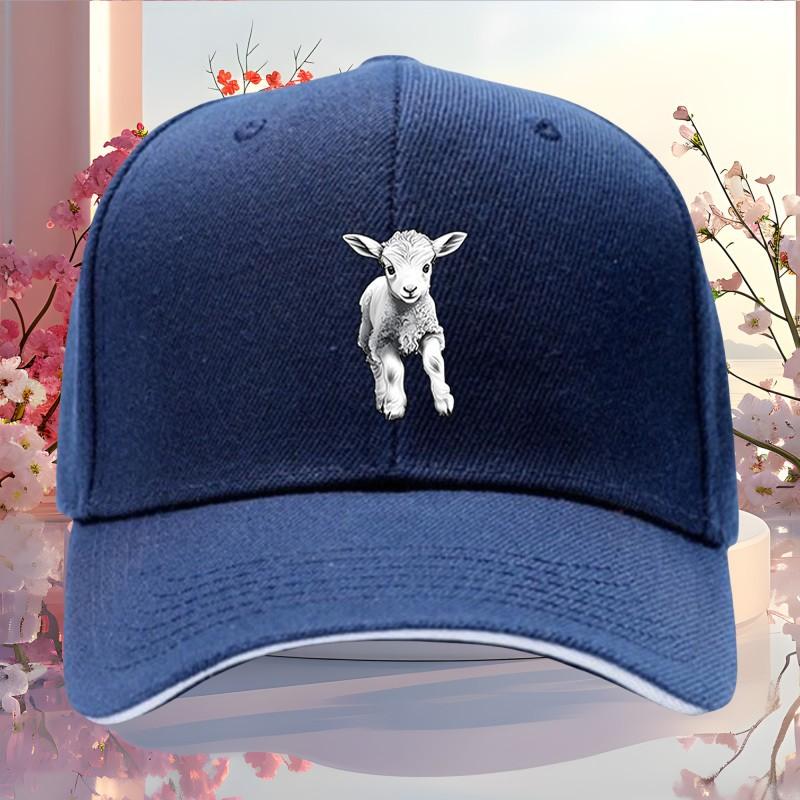 Cute Lamb Graphic Baseball Cap Breathable Cotton Casual Adjustable Hat for Unisex