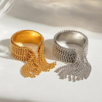 Edelstahlkette Quaste Fingerring Verstellbar 18K PVD Beschichtet Hochwertiger Anhänger Stilvoller Goldschmuck