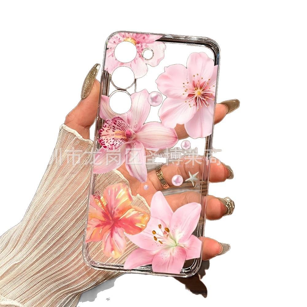 English Flower Applies To Samsung S26ULTRA Mobile Phone Case Galaxy S23 Fine Hole S25 Transparent NOTE20 Anti-drop