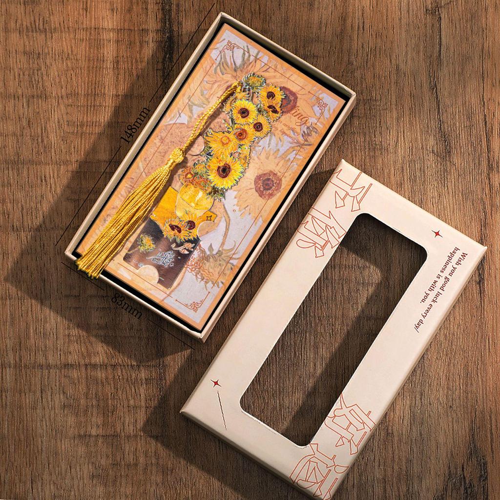 Set elegant de semne de carte metalice: Cutie cadou de Anul Nou pentru studenți, inspirată de pictura în ulei.