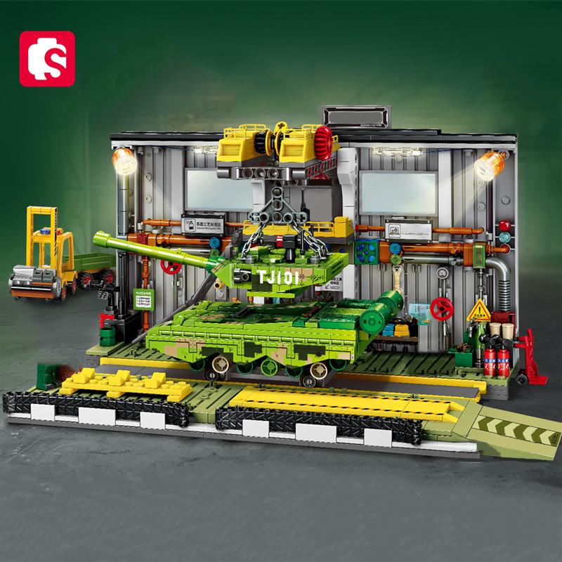 SEMBO 950pcs Main Battle Tank Assembly Plant Building Blocks Kits MOC Military Series Car Model Bricks Birthday Gifts Boys Toys
