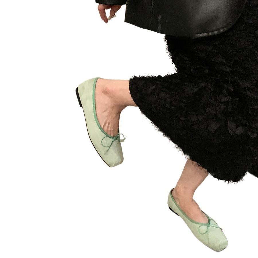 Happy Feelings Flat Bottom Shallow Mouth Ballet Silver Single Shoes Women's Shoes 2025 Bow Red Boat Shoes