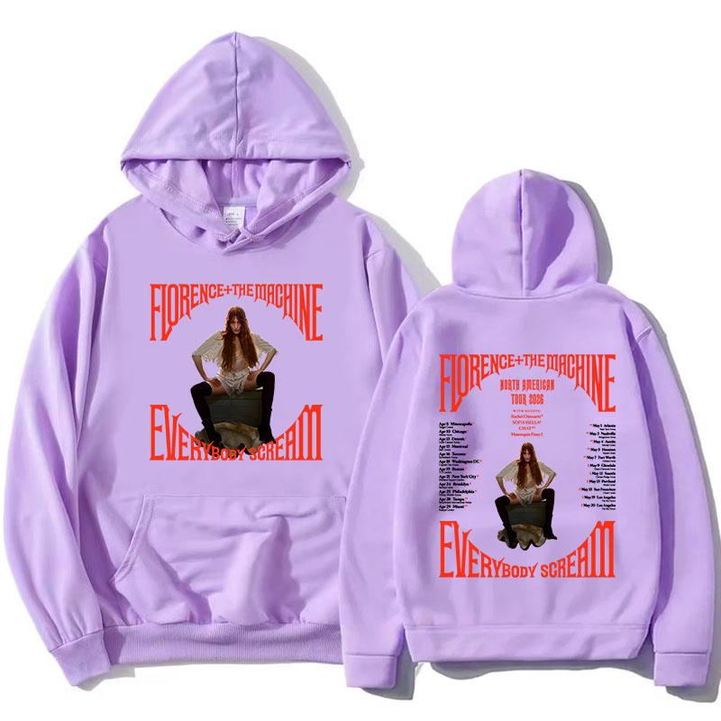 

Everybody Scream Tour 2026 Hoodies Florence + The Machine Rock Band Sweatshirt Long Sleeve Fleece Pullovers Print Clothes XXXL