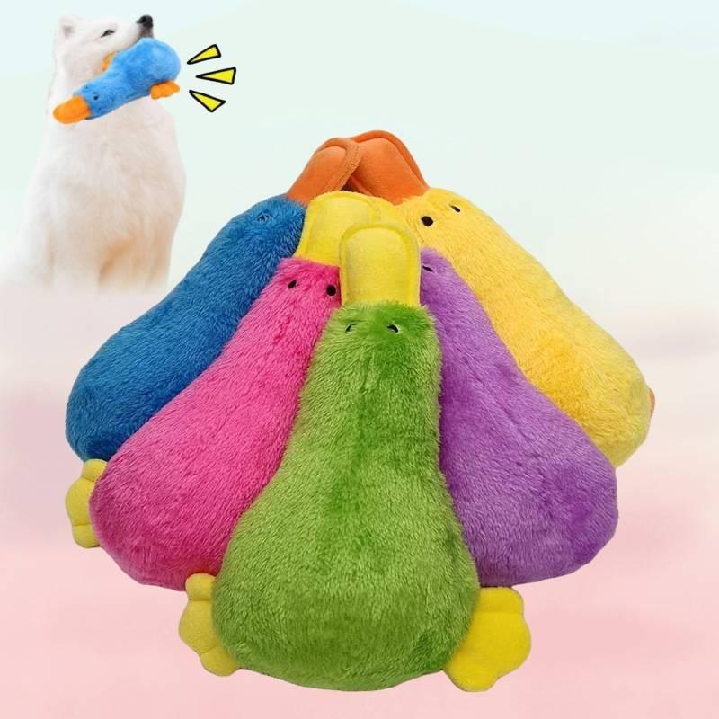Colorful Squeaky Duck Toy For Dogs Durable Plush Chew Resistant Pet Training Toy