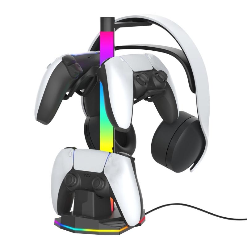 Game Controller Charging Dock Base With Led Lighting And Headphone Holder For P5 Organized Gaming Setups