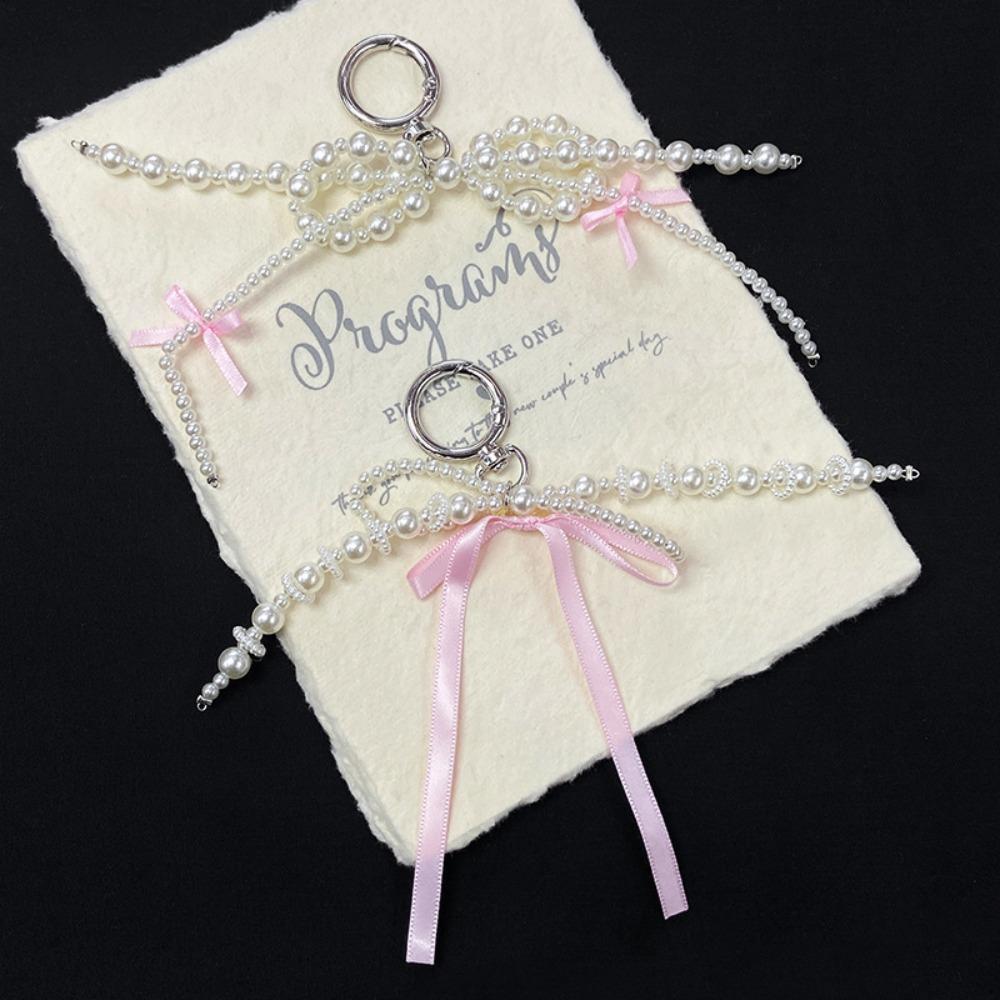 Sweet Bowknot Keychain Pearl Beads Bag Charm Fashion Ribbon Key Chain