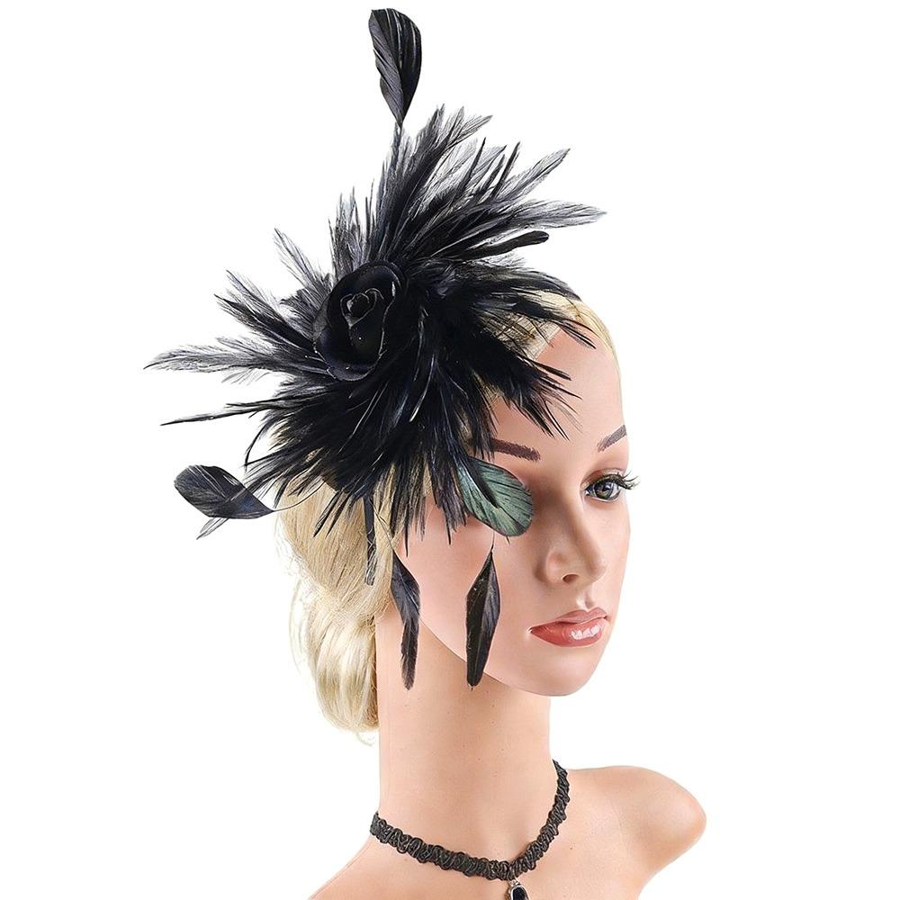 Dual-purpose Feather Headdress Colorful Lady Fascinators Retro Flower Headpieces  Wedding